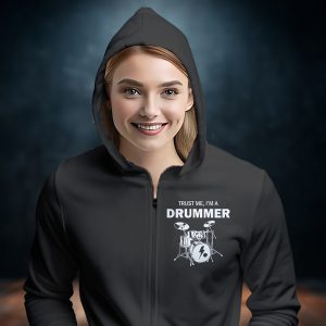 Дамски суичър худи с цип с изображение на барабани